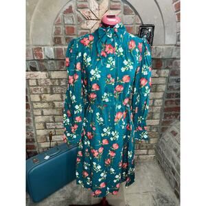 shirt dress kitten bow floral teal green white peach bespoke